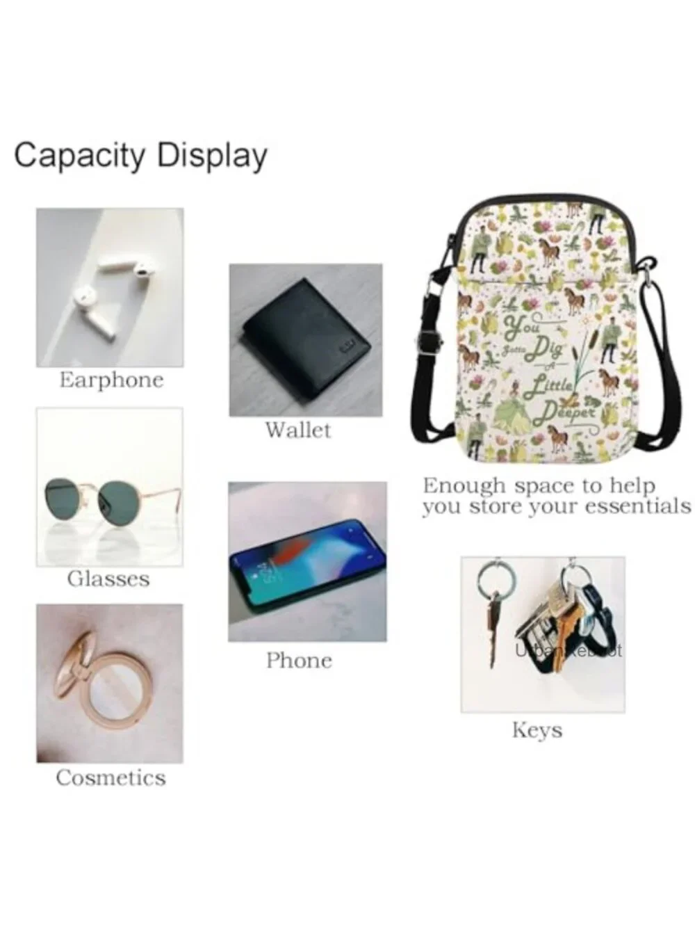 Canvas Crossbody Bag Frog Princess Gift Messenger Adjustable Strap 3 Pockets